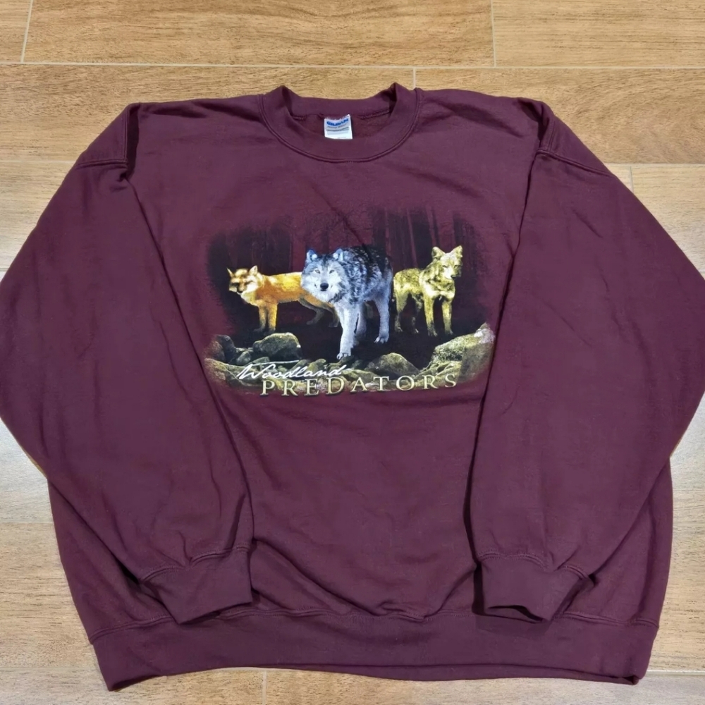 Woodland Predators Graphic Crewneck Sweatshirt - Maroon